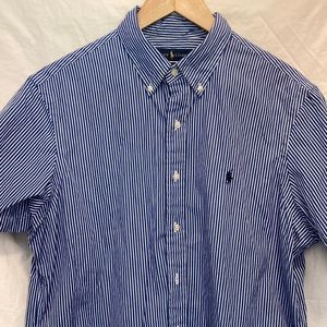 Polo Ralph Lauren Men’s Blue/White Short Sleeve Button Down Large Classic Fit